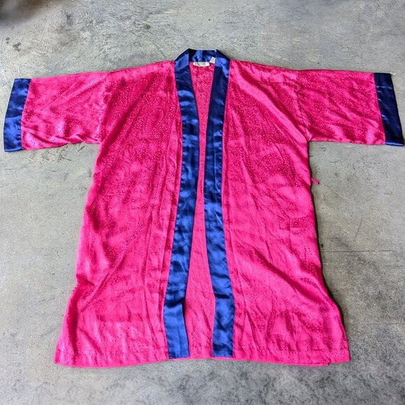 Victoria's Secret Vintage Gold Label Pink and Blue Jacquard Satin Robe one size - Picture 3 of 9